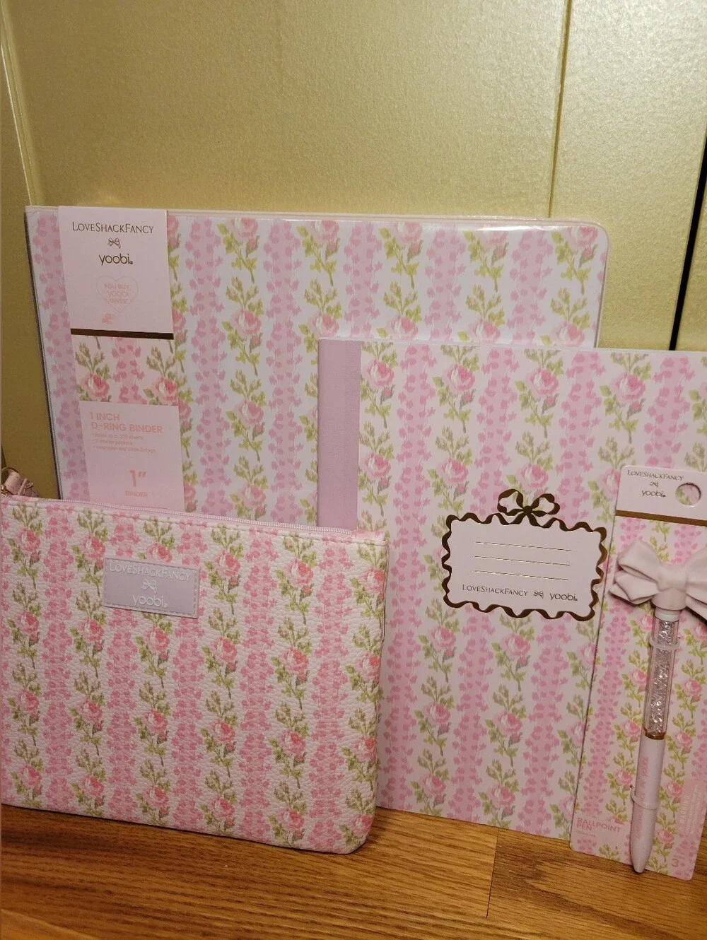 NWT LoveShackFancy Yoobi School Supplies Pink Blooming Heirloom Floral 4 Pc Set